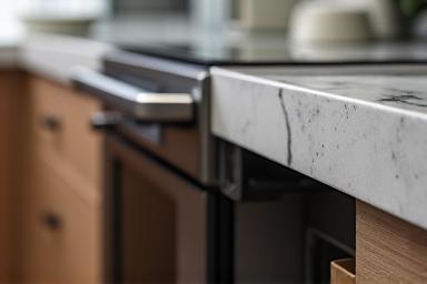 Integrated kitchen appliance like a modern oven or refrigerator seamlessly built into cabinetry.